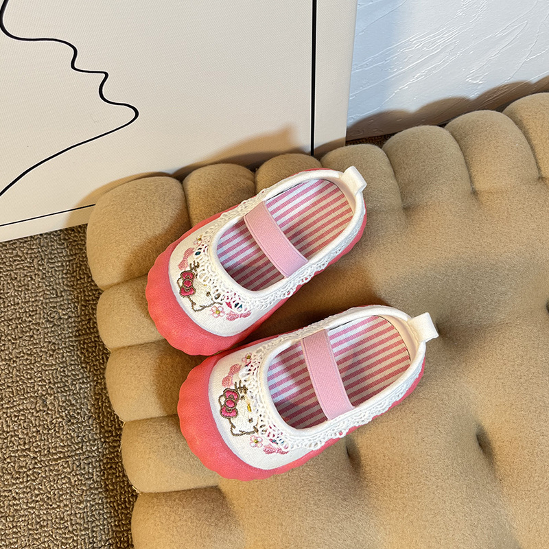 Korejskog stila dječje slip-on tenisice s čipkom, princeza dizajn, mekani potplat, za proljeće i ljeto, slatke svakodnevne tenisice