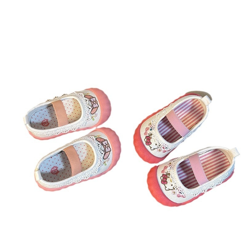 Korejskog stila dječje slip-on tenisice s čipkom, princeza dizajn, mekani potplat, za proljeće i ljeto, slatke svakodnevne tenisice