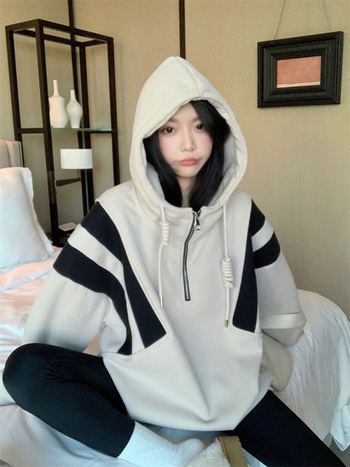 Hoodie s kapuljoom u plus veličini, s blok boja, ženski sportski, udoban ležeran kroj za proljeće i jesen