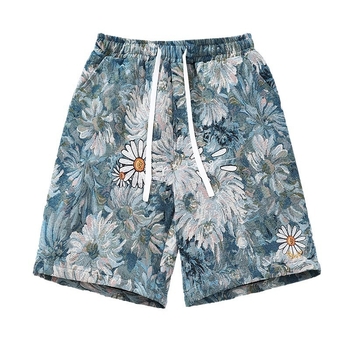 Muške ljetne tanke capri hlače s Floralnim uzorkom, od poliestera, za plažu