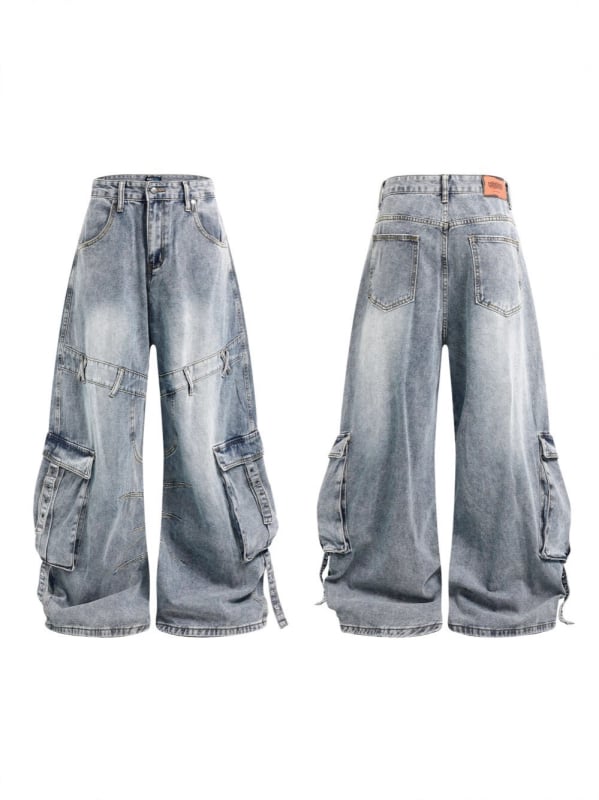 Férfiaknak szabad szabású egyenes szárú farmer, mosott vintage hatás, több zseb, amerikai stílus