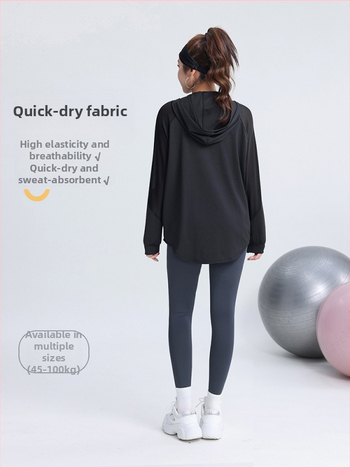 Dámska joga bunda vo veľkosti plus, voľný strih, dlhé rukávy, kapucňa, športová bunda na jeseň a jar