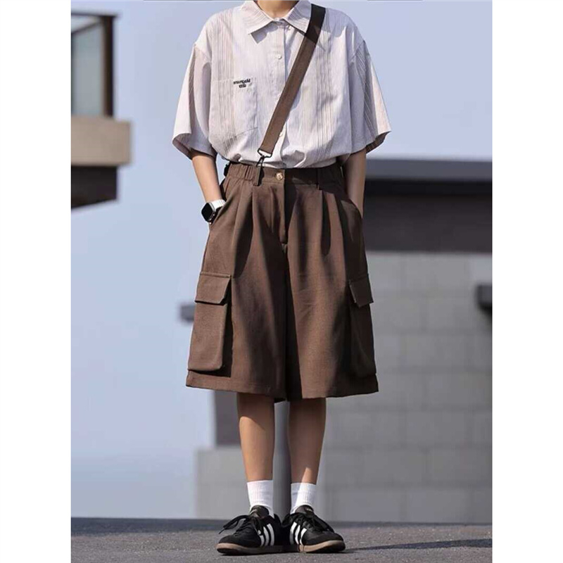 Muške kratke hlače za posao u japanskom stilu, ljeto, lagane, vintage dizajn, s odvojivim naramenicama, dužine do koljena