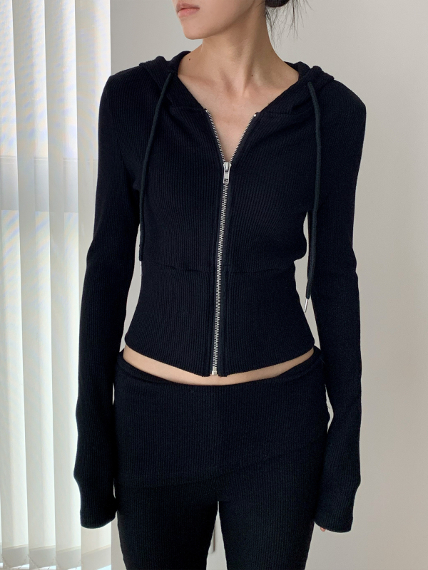 Dorothy's jesenski kratki duksa s kapuljom i zipom, korejski sportski stil, slim fit