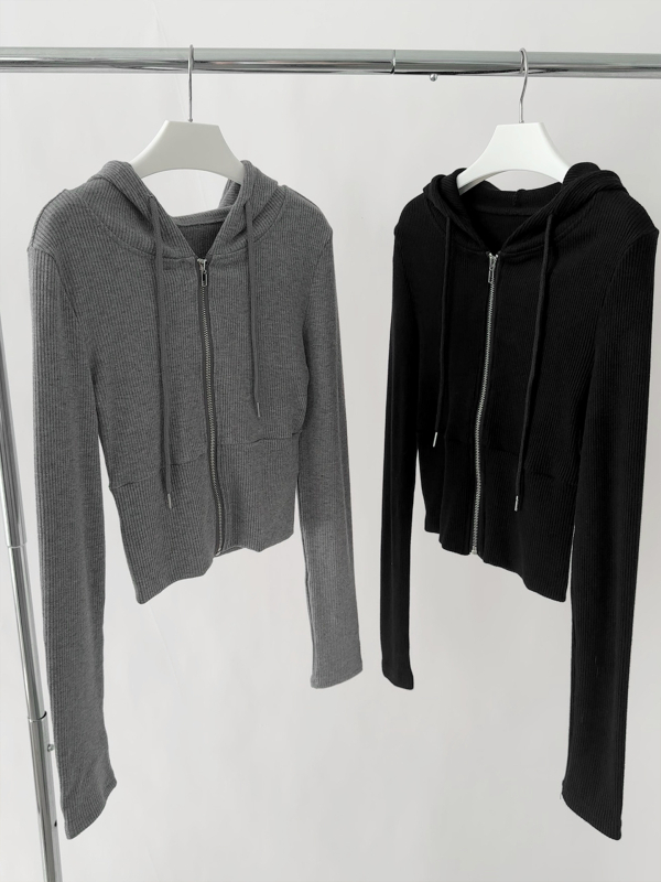 Dorothy's jesenski kratki duksa s kapuljom i zipom, korejski sportski stil, slim fit