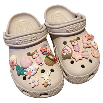 Aksesariji Crocs-stil sandalama: Peach Girl cvijet s dekorativnom kopčom za Carloche sandale