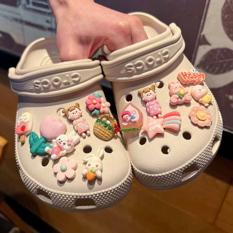 Aksesariji Crocs-stil sandalama: Peach Girl cvijet s dekorativnom kopčom za Carloche sandale