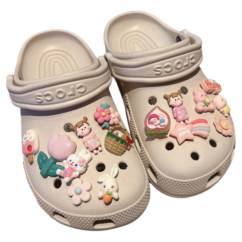 Aksesariji Crocs-stil sandalama: Peach Girl cvijet s dekorativnom kopčom za Carloche sandale