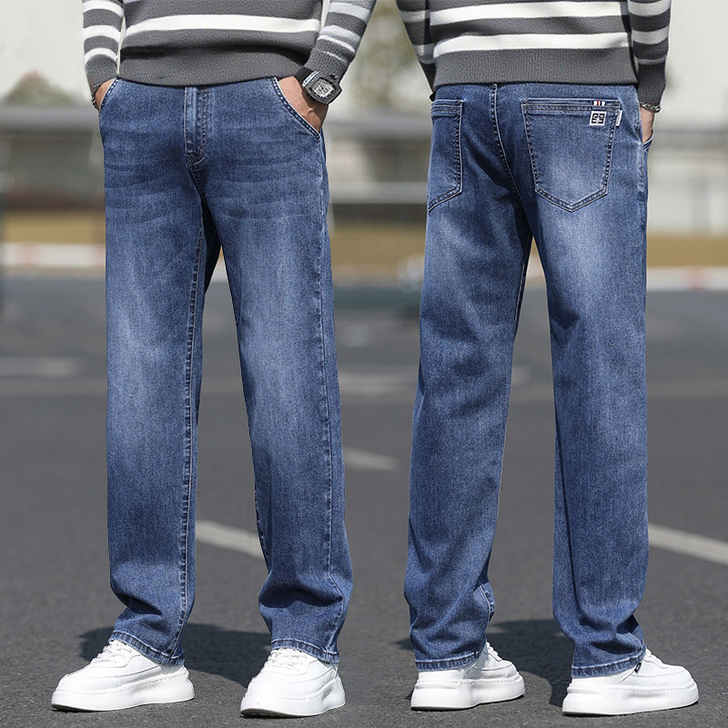 Férfi egyenes szárú farmernadrág, mindennapi stílus, enyhén elasztikus, pamut denim, középmagas derék, zipzár, zsebek, négy évszakos viselet