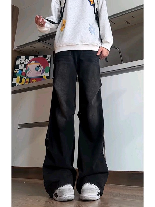 Amerikai retro kék farmernadrág férfiaknak, slim-fit mikroflare, egyenes szabás, tavasz–ősz 2025