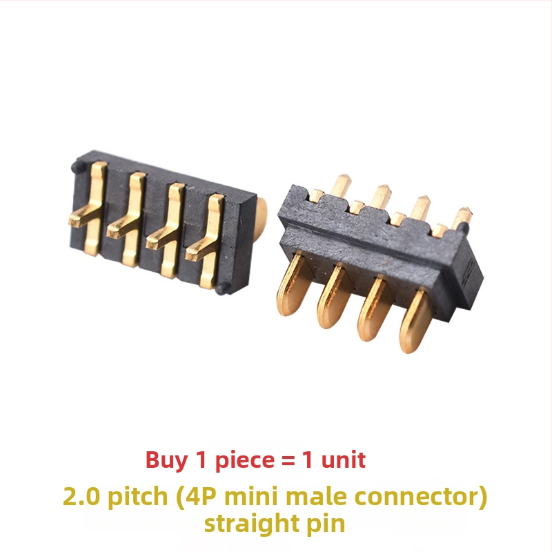 4P5P mini batériový konektor, rozteč 2,0 mm, samčie a samičie konektory, 180° lamelový konektor