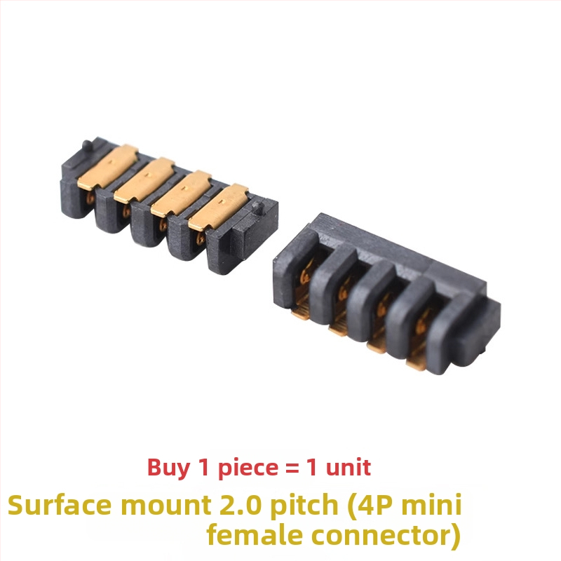 4P5P mini batériový konektor, rozteč 2,0 mm, samčie a samičie konektory, 180° lamelový konektor