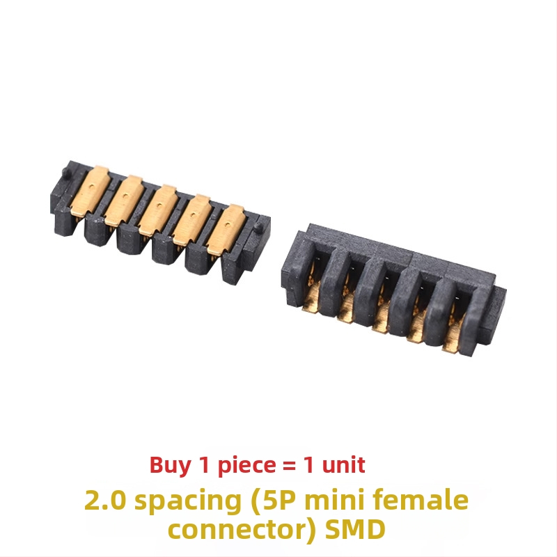 4P5P mini batériový konektor, rozteč 2,0 mm, samčie a samičie konektory, 180° lamelový konektor