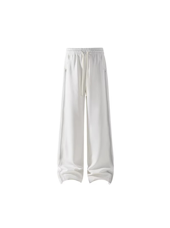 Crne muške sportske hlače s zakrivljenim završetkom i slojem zraka, šnaga u struku, proljeće, Clean-Fit, streetwear stil, patchwork prugaste široke nogavice