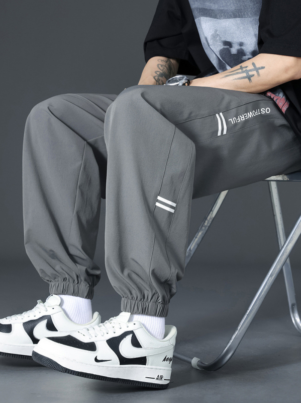 Férfi nyári ice silk nadrág, jogger-stílus, bő szabás, gyorsan száradó, casual nadrág 3/4 hosszúságú