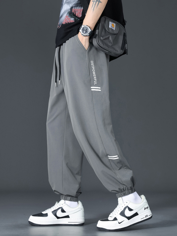 Férfi nyári ice silk nadrág, jogger-stílus, bő szabás, gyorsan száradó, casual nadrág 3/4 hosszúságú