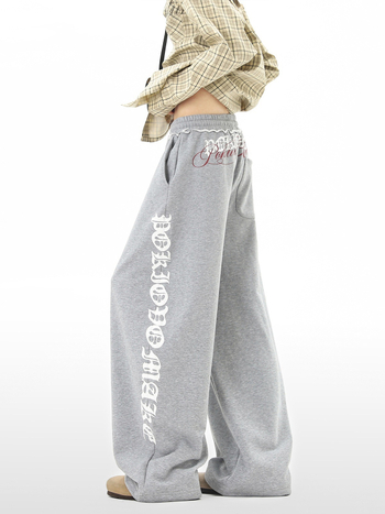 Uniszex széles szárú melegítőnadrág betűs mintával, amerikai gótikus stílusban, őszi hip-hop streetwear