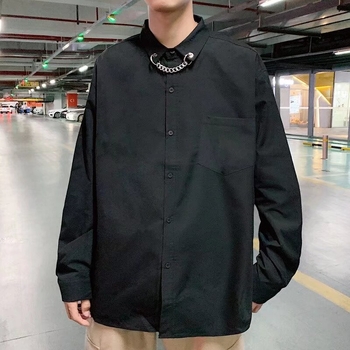 Unisex košulja s dugim rukavima, jednobojna, retro stil inspiriran korejskim dizajnom, slobodan kroj