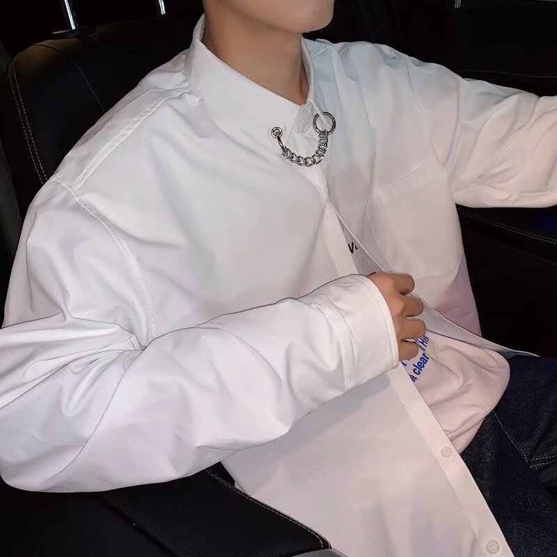 Unisex košulja s dugim rukavima, jednobojna, retro stil inspiriran korejskim dizajnom, slobodan kroj