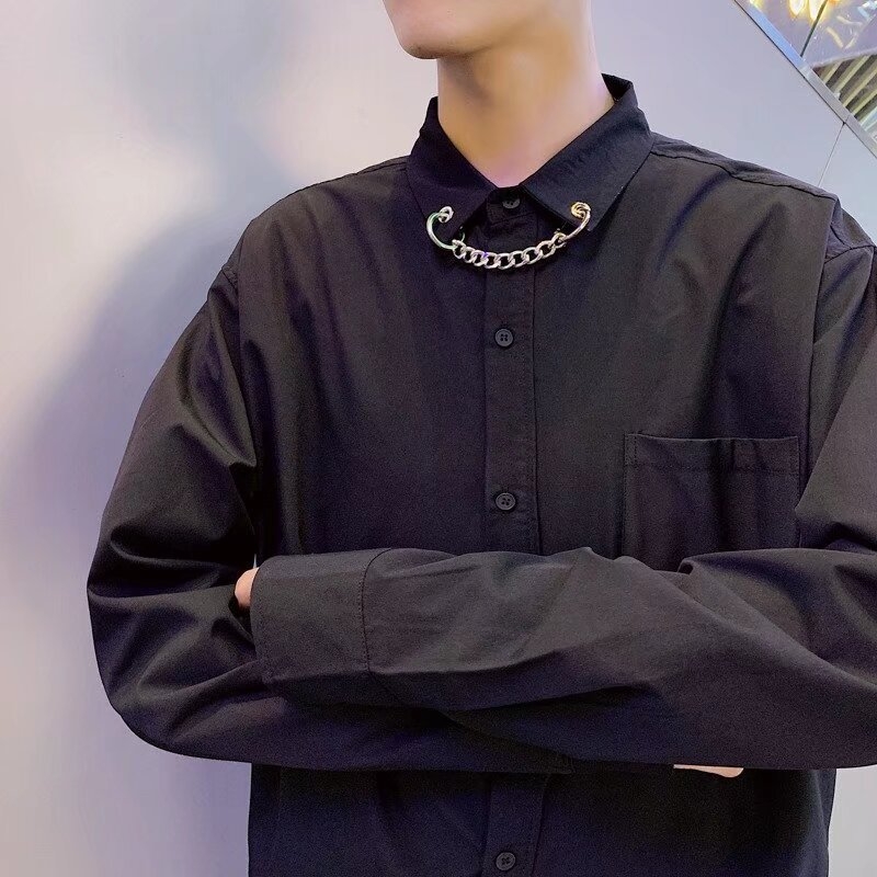 Unisex košulja s dugim rukavima, jednobojna, retro stil inspiriran korejskim dizajnom, slobodan kroj