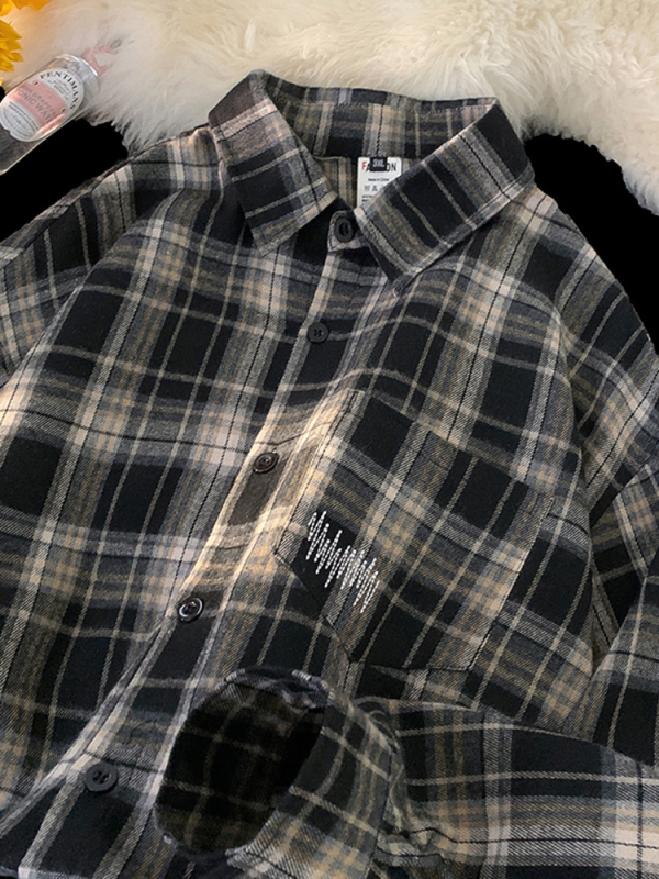 Férfi kockás ing amerikai hangulatú, tavaszi divat, retro szabás, hosszú ujjú, mindennapi streetwear