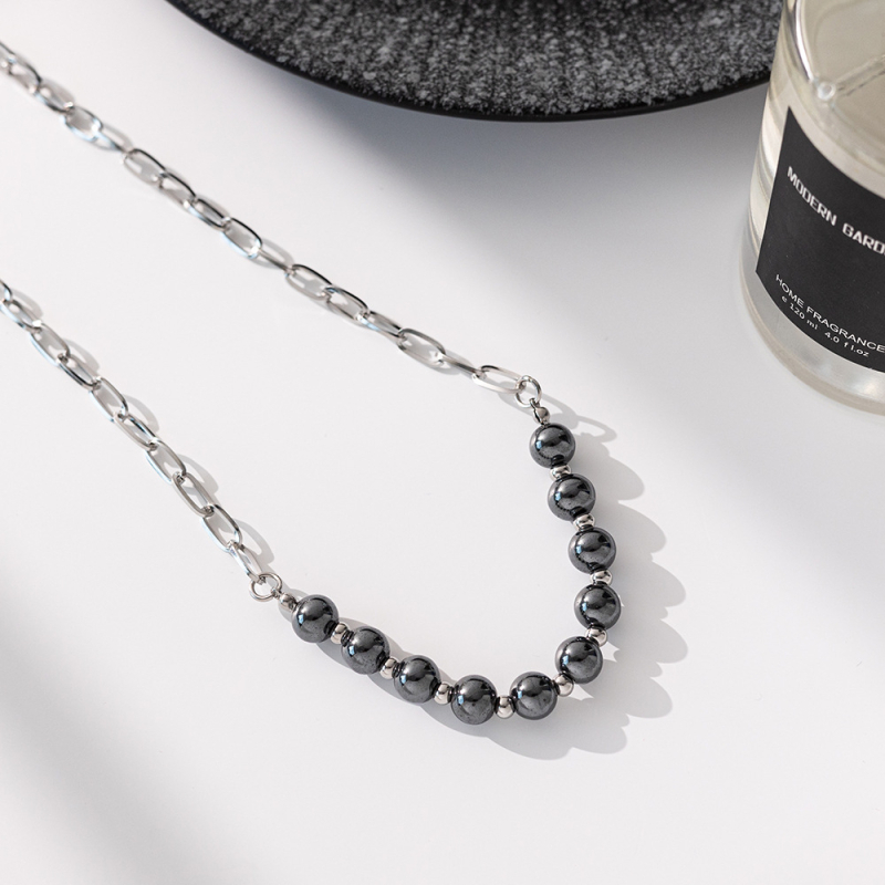 Unisex ogrlica s obsidijanom od titan čelika, minimalistički geometrijski hip-hop stil