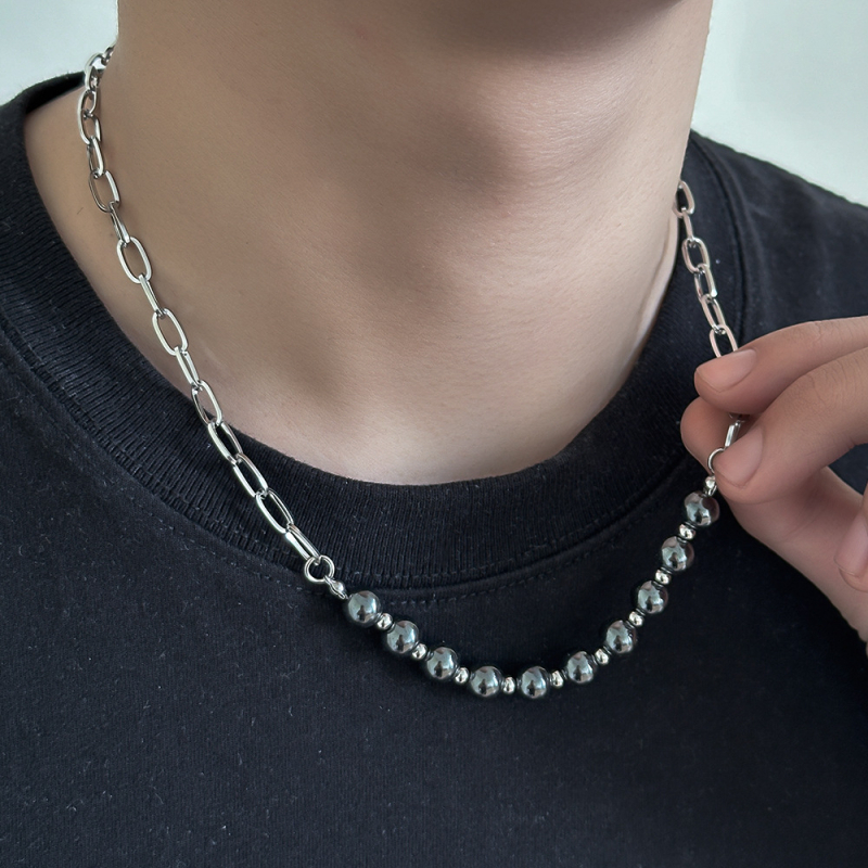 Unisex ogrlica s obsidijanom od titan čelika, minimalistički geometrijski hip-hop stil