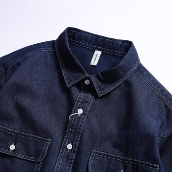 Muška košulja-jakna u američkom stilu, s dvjema džepovima, retro workwear izgled, denim od pamuka, labav kroj, dugi rukavi, oštar ovratnik