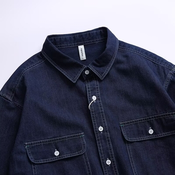 Muška košulja-jakna u američkom stilu, s dvjema džepovima, retro workwear izgled, denim od pamuka, labav kroj, dugi rukavi, oštar ovratnik