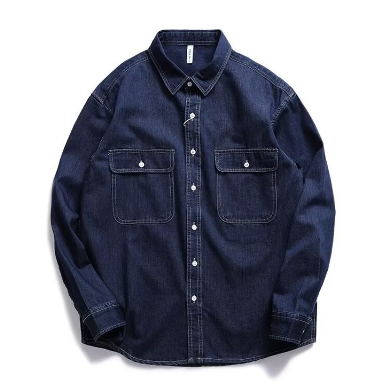 Muška košulja-jakna u američkom stilu, s dvjema džepovima, retro workwear izgled, denim od pamuka, labav kroj, dugi rukavi, oštar ovratnik