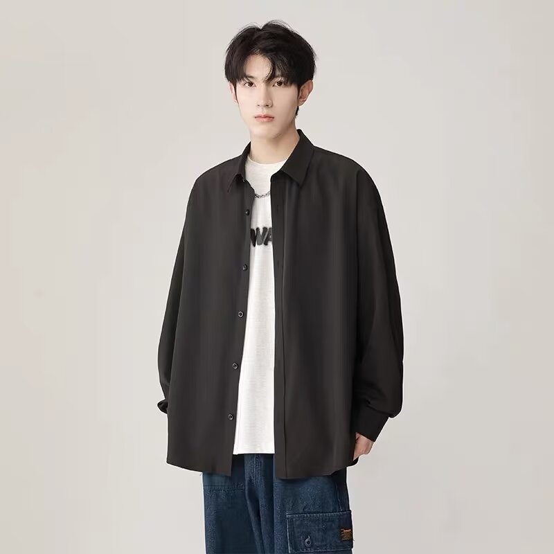 Muška bijela lagana košulja-jaknica, casual vanjska odjeća, minimalistički dizajn, japanski vintage, sveučilišni stil