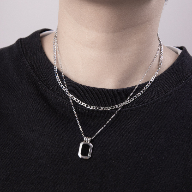 Ogrlica od titan čelika s dvostrukim slojem, kvadratni privjesak, unisex, minimalističkog hladnog stila, hip-hop vibra.
