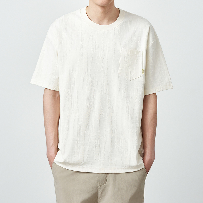 Momaik texturált férfi rövid ujjú T‑shirt, laza szabás, nyár 2026, modell 71298