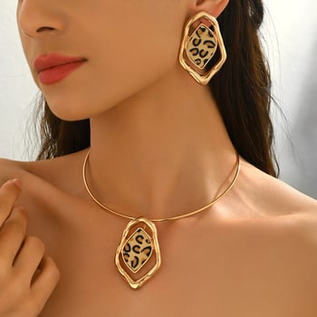 Set naušnica i ogrlice s leopard printom, geometrijski nesimetričan oblik, za žene, za ulične zabave