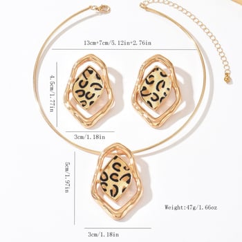 Set naušnica i ogrlice s leopard printom, geometrijski nesimetričan oblik, za žene, za ulične zabave