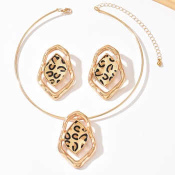 Set naušnica i ogrlice s leopard printom, geometrijski nesimetričan oblik, za žene, za ulične zabave