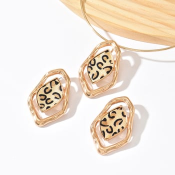 Set naušnica i ogrlice s leopard printom, geometrijski nesimetričan oblik, za žene, za ulične zabave