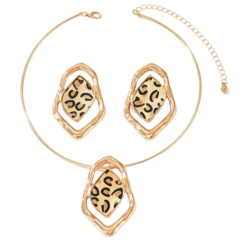 Set naušnica i ogrlice s leopard printom, geometrijski nesimetričan oblik, za žene, za ulične zabave