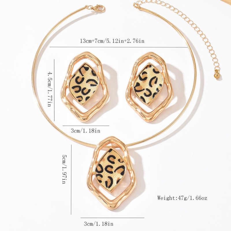 Set naušnica i ogrlice s leopard printom, geometrijski nesimetričan oblik, za žene, za ulične zabave