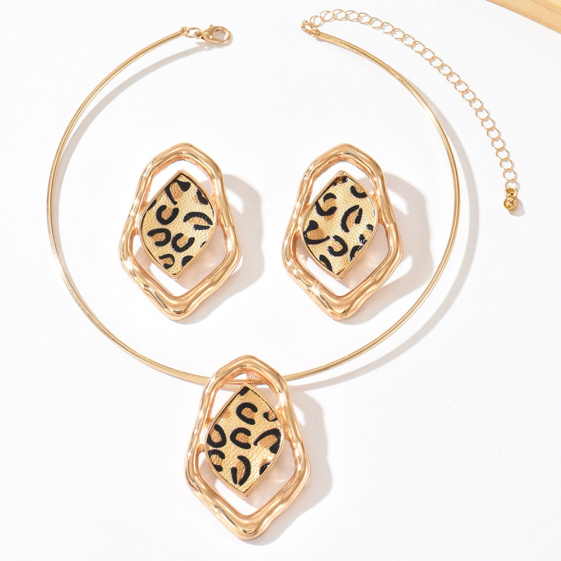 Set naušnica i ogrlice s leopard printom, geometrijski nesimetričan oblik, za žene, za ulične zabave