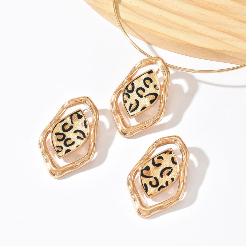 Set naušnica i ogrlice s leopard printom, geometrijski nesimetričan oblik, za žene, za ulične zabave