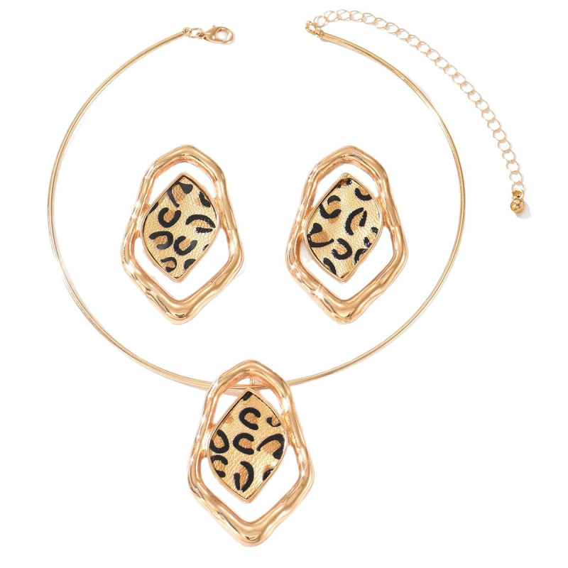 Set naušnica i ogrlice s leopard printom, geometrijski nesimetričan oblik, za žene, za ulične zabave
