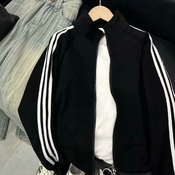 Férfi fekete állógalléros kardigán-sweatshirt, könnyű, lazán szabott baseball-stílusú