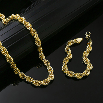 Muški set: ogrlica i narukvica od pozlaćene legure s twist lancem promjera 10 mm