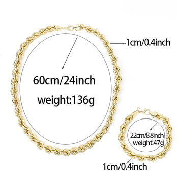 Muški set: ogrlica i narukvica od pozlaćene legure s twist lancem promjera 10 mm
