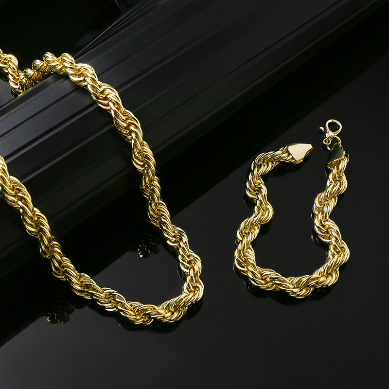 Muški set: ogrlica i narukvica od pozlaćene legure s twist lancem promjera 10 mm