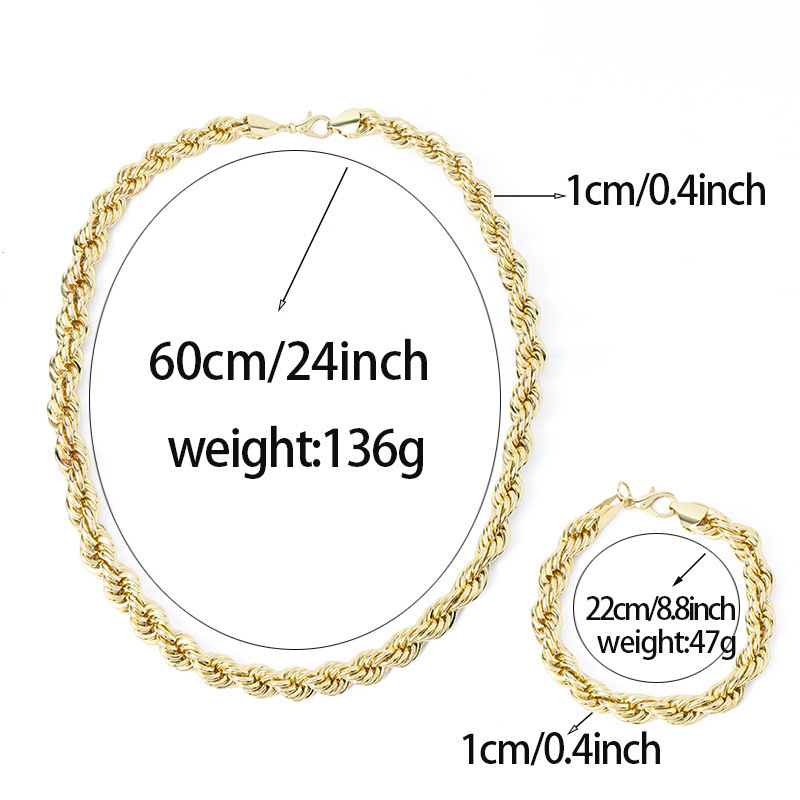 Muški set: ogrlica i narukvica od pozlaćene legure s twist lancem promjera 10 mm