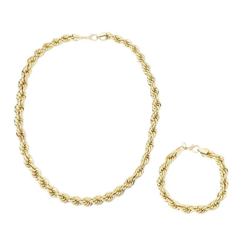 Muški set: ogrlica i narukvica od pozlaćene legure s twist lancem promjera 10 mm