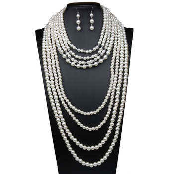 Ženski set ogrlice i naušnica s perlama, višeslojni dizajn, dugačak modni komad nakita