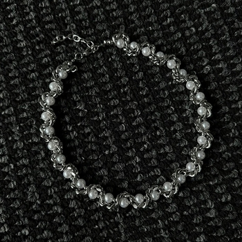 Nakit za ključnicu od umjetnih perli, valoviti dizajn, titan čelik, unisex, moda